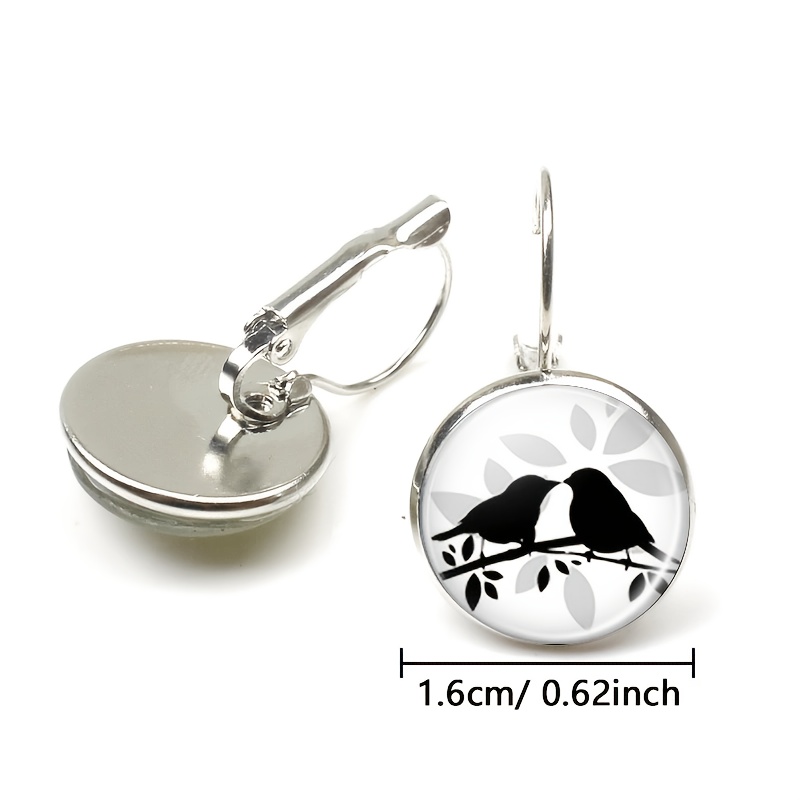 2pc Round Glass Inlaid Base Earrings Set